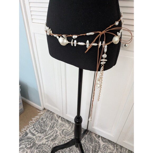ZARA Belts Women's 2 pack Faux Pearl Shells Cord & Chain Boho Beach Hipster NEW - Picture 5 of 15